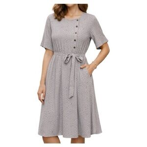 Piper & Scoot Gray and Navy Blue Midi Dress with Pockets - Size Large